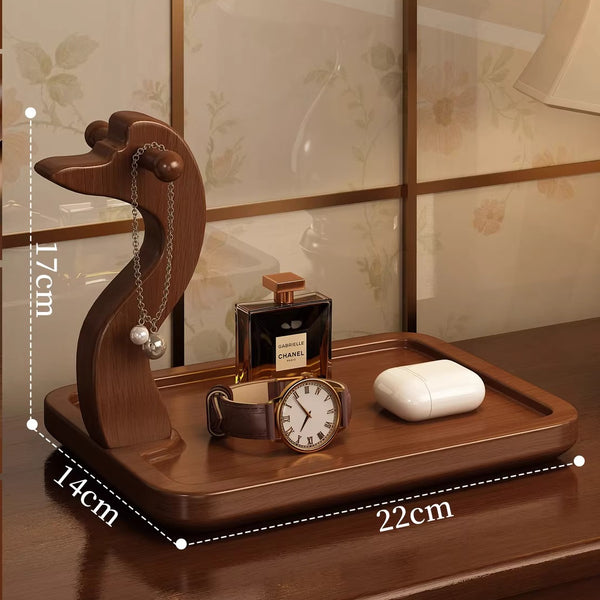 Wooden Catchall Tray with Animal Figurine