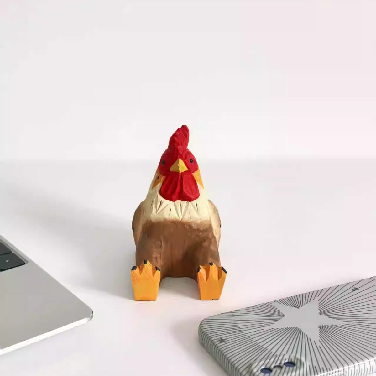 Hand-Carved Wooden Rooster Phone Stand