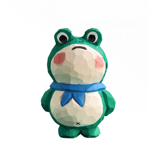 Hand-Carved Wooden "Stubborn Frog" Desktop Ornament