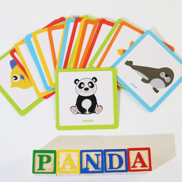 Wooden Word and Number Learning Blocks with Cards