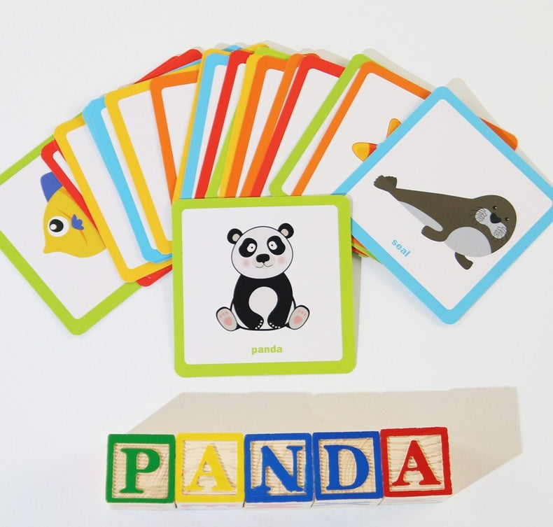 Wooden Word and Number Learning Blocks with Cards