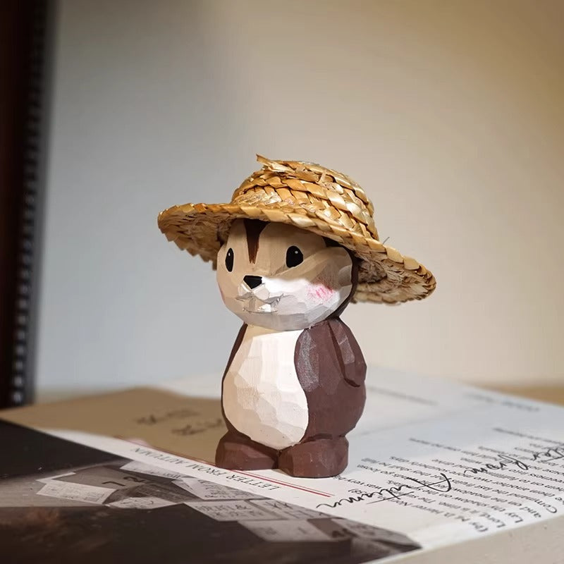 Hand-Carved Wooden Chipmunk Figurine