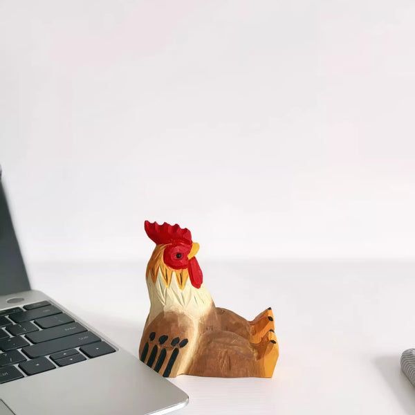 Hand-Carved Wooden Rooster Phone Stand