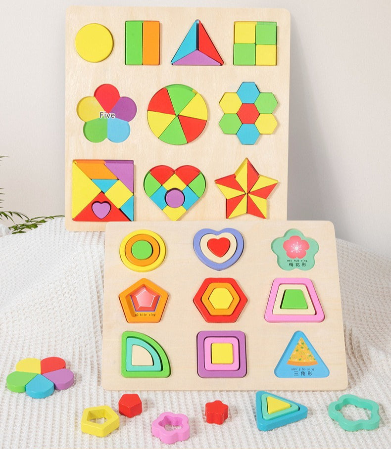 Wooden Geometric Shapes Matching Puzzle Board