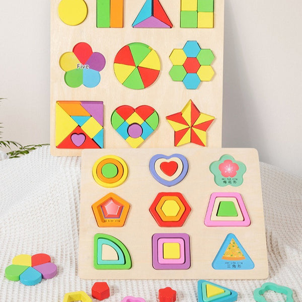 Wooden Geometric Shapes Matching Puzzle Board