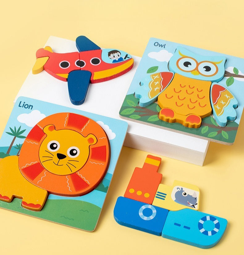 Wooden 3D Puzzle Set for Toddlers - Animal & Vehicle Set
