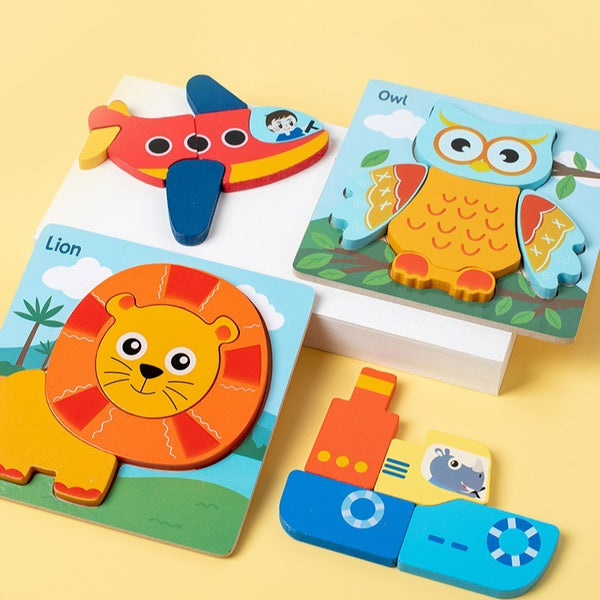 Wooden 3D Puzzle Set for Toddlers - Animal & Vehicle Set