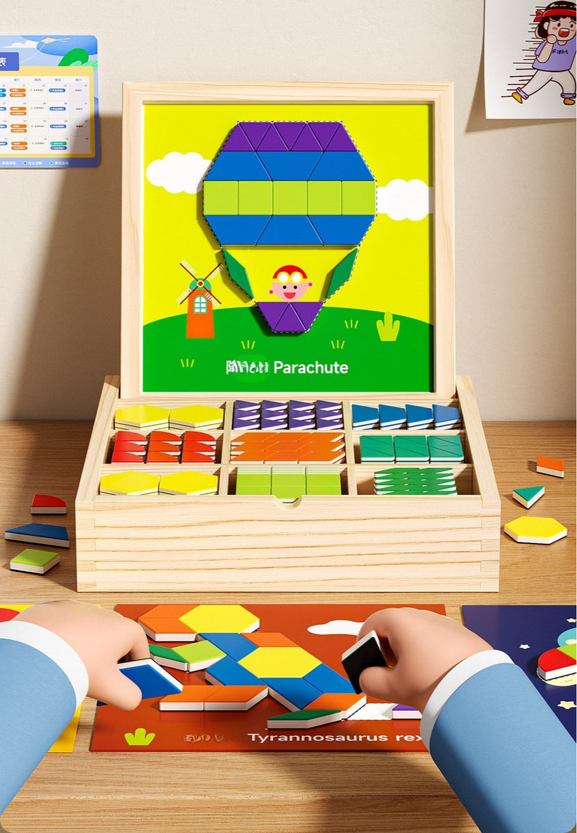 Magnetic Wooden Tangram Puzzle Set - 255 Pieces