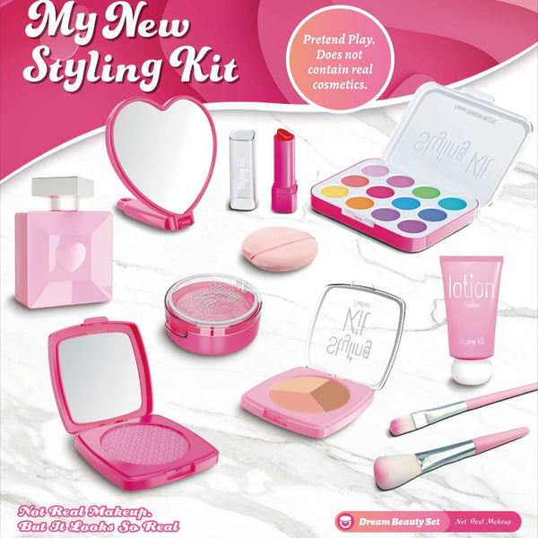 Kids' Pretend Makeup Styling Kit with Storage Box