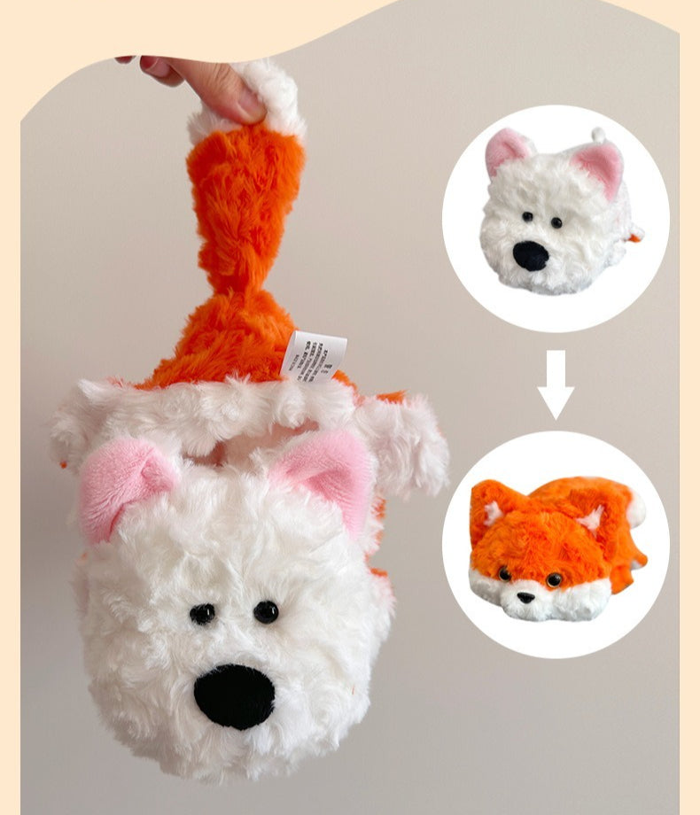 新品タグ付き　FOXEY チューリップトップス　オフホワイト　40 Reversible Puppy to Fox Plush Toy - Two-in-One Animal Gift