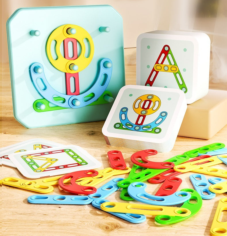 Pegboard Shape Building Blocks with Activity Cards