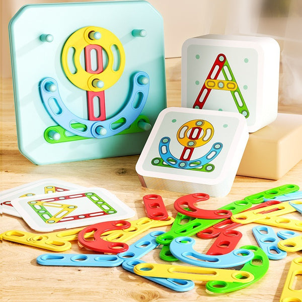Pegboard Shape Building Blocks with Activity Cards