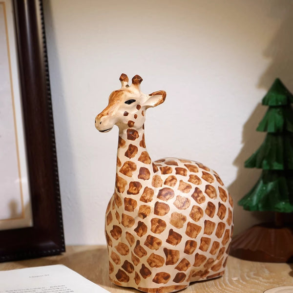 Hand-Carved Wooden Animal Piggy Bank