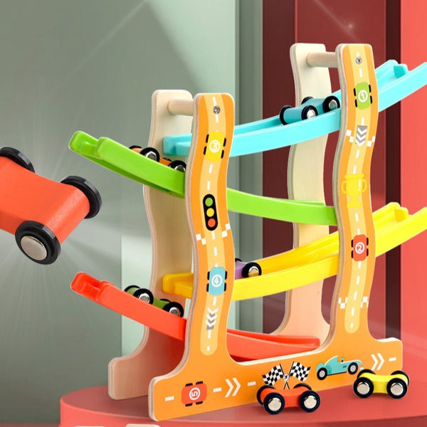 Wooden Car Ramp Racer Zig-Zag Track Toy