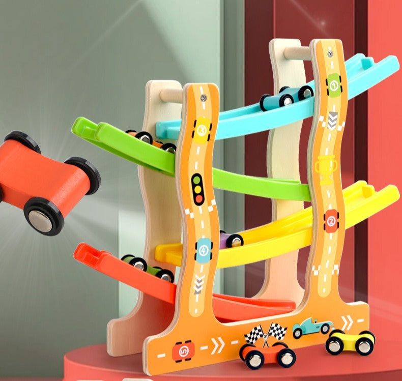 Wooden Car Ramp Racer Zig-Zag Track Toy
