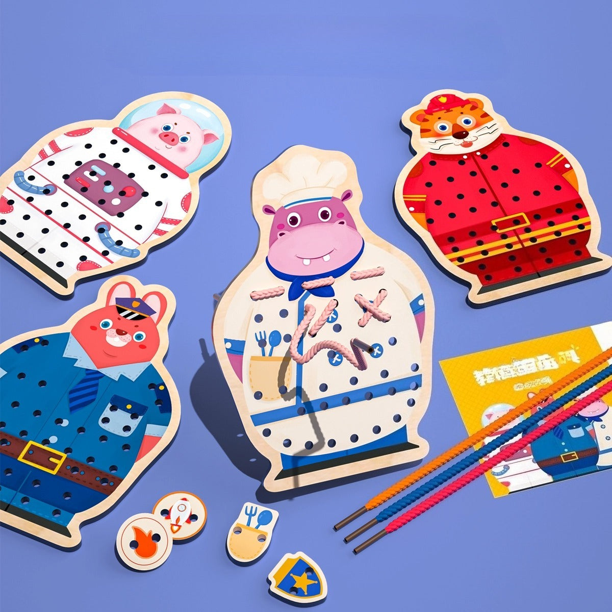 Colorful children's puzzle with cartoon characters on a blue background