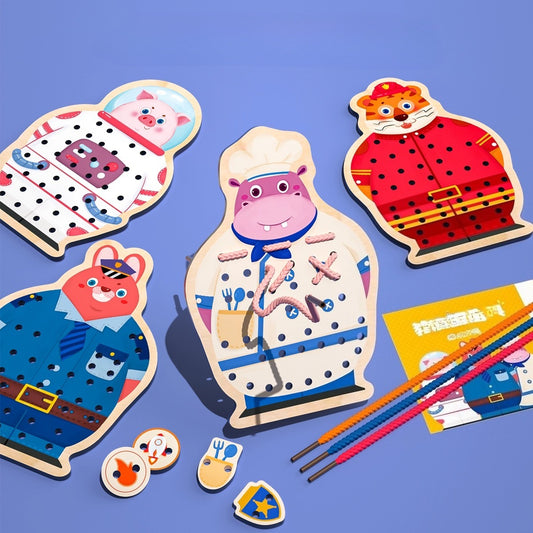 Colorful children's puzzle with cartoon characters on a blue background
