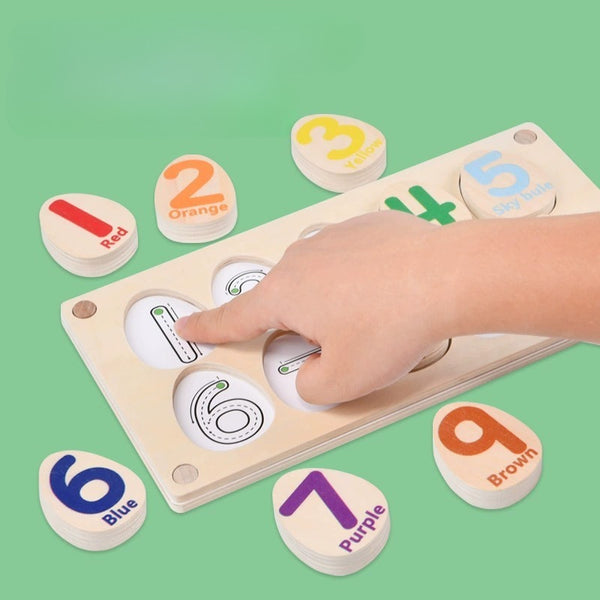 Wooden Number Counting Toy with Replaceable Learning Cards