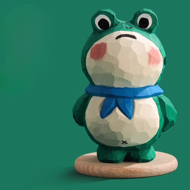 Hand-Carved Wooden "Stubborn Frog" Desktop Ornament