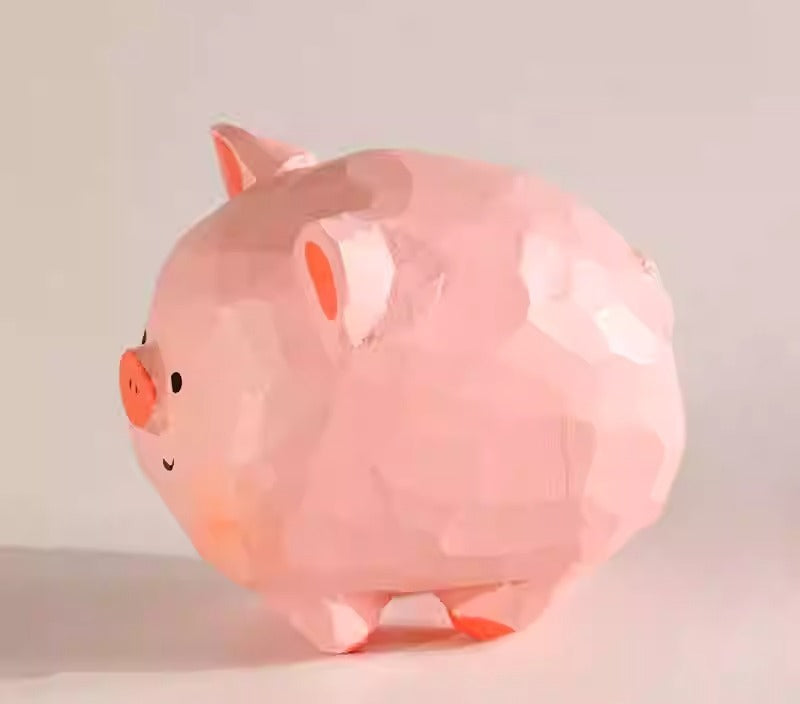 Hand-Carved Wooden Pig Figurine Set