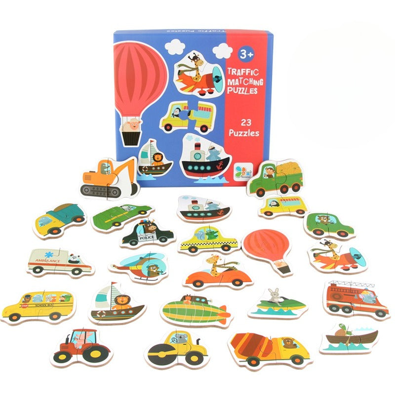 First Learning Wooden Matching Puzzles – Animal, Traffic & Veggie Sets