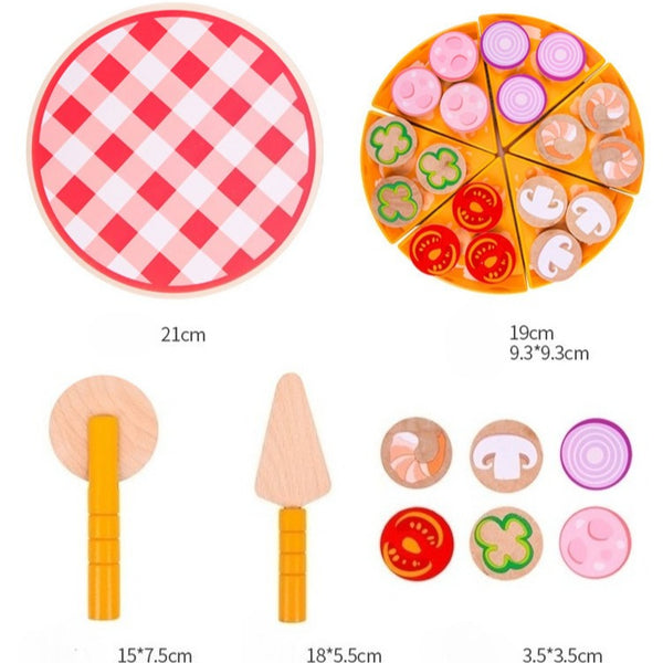 Wooden Make-Believe Pizza Party Set – 27-Piece Slice & Serve Kit