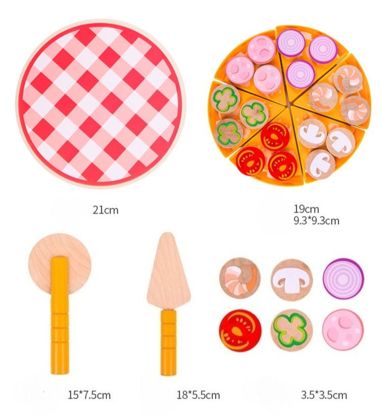 Wooden Make-Believe Pizza Party Set – 27-Piece Slice & Serve Kit