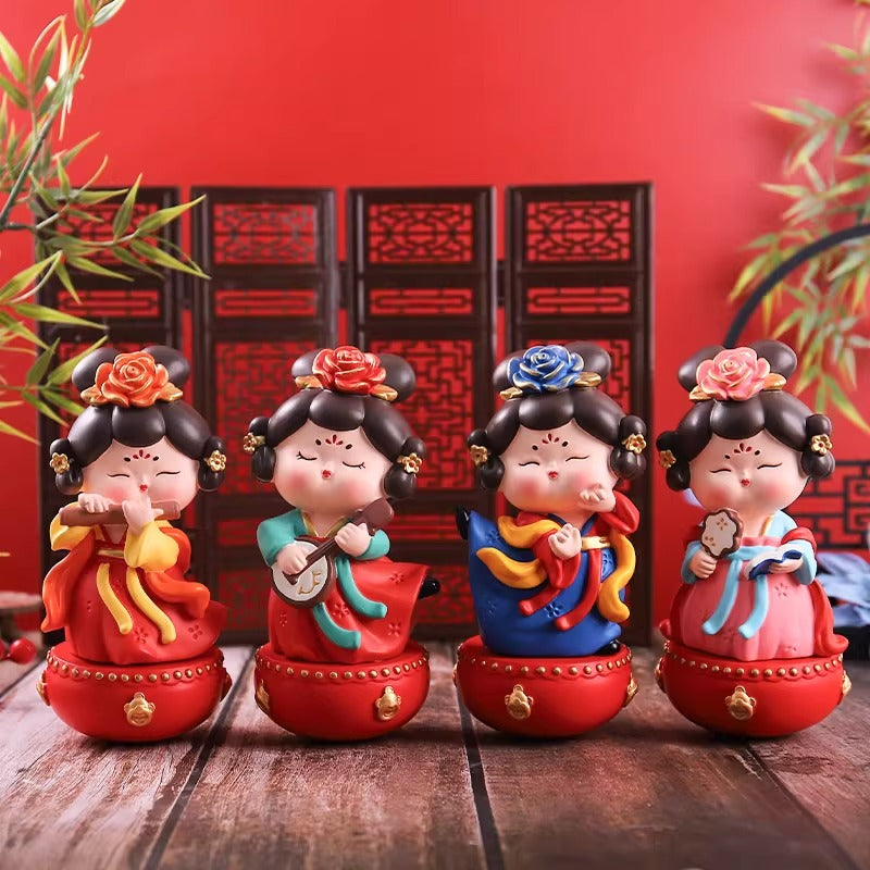 Tang Dynasty Lady Tumbler Figurine - Handcrafted Resin Ornament