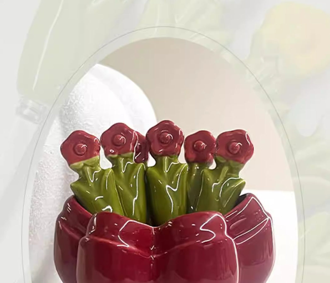 Ceramic Fruit Fork Set with Bouquet Storage Jar