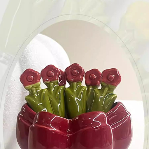 Ceramic Fruit Fork Set with Bouquet Storage Jar