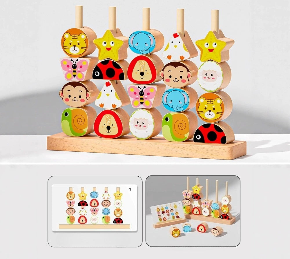 Montessori Wooden Pegging & Lacing Game
