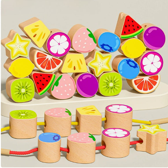 Montessori Wooden Pegging & Lacing Game