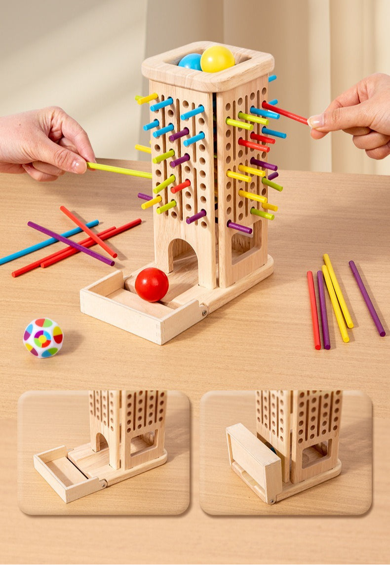 3-in-1 Wooden Stick Balance and Color Sorting Game