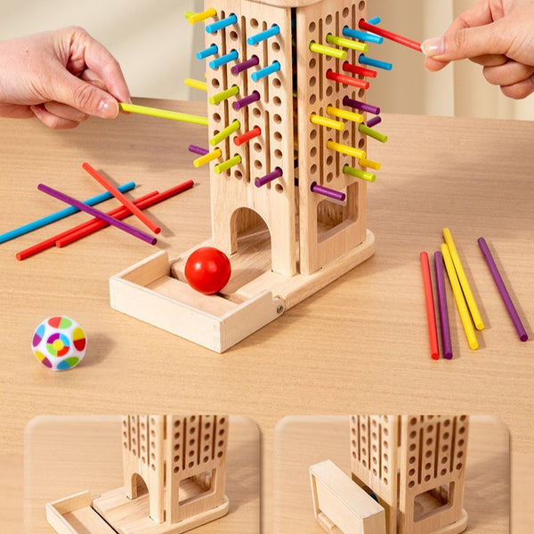 3-in-1 Wooden Stick Balance and Color Sorting Game
