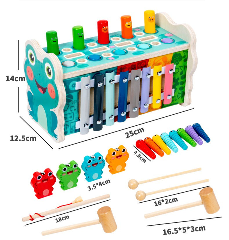 6-in-1 Wooden Frog Activity Cube & Musical Xylophone Set