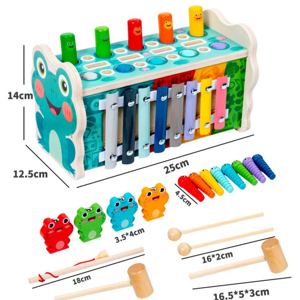 6-in-1 Wooden Frog Activity Cube & Musical Xylophone Set