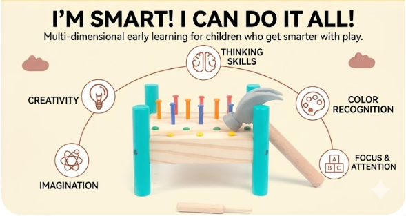 Wooden Hammering Peg Board Toy for Kids