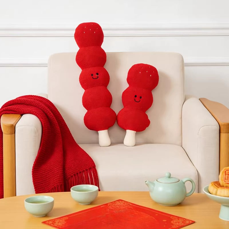tanghulu plush, food pillow, red cushion, long pillow, body pillow, cute gift, snack plush, novelty decor, kawaii, soft toy, sofa accessory