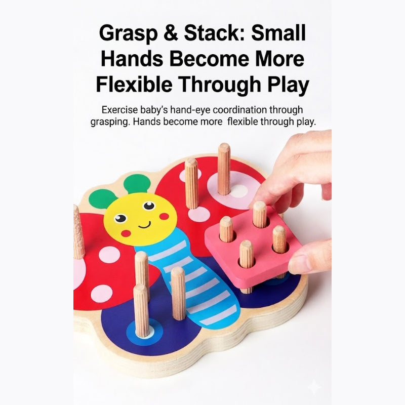 Wooden Butterfly Shape Stacking Puzzle Toy
