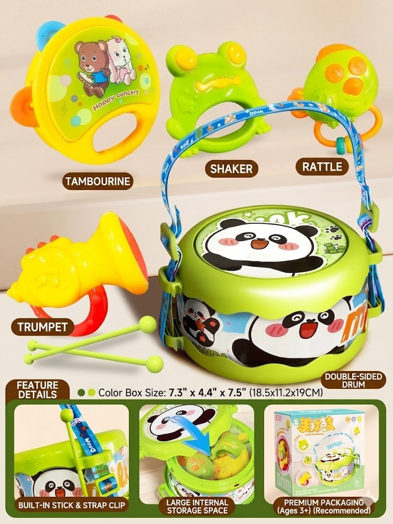 Baby Musical Instrument Set with Double-Sided Drum and Shakers