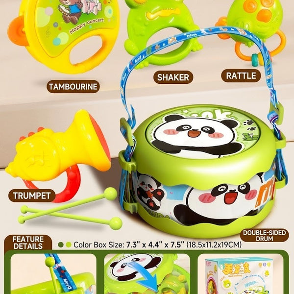 Baby Musical Instrument Set with Double-Sided Drum and Shakers