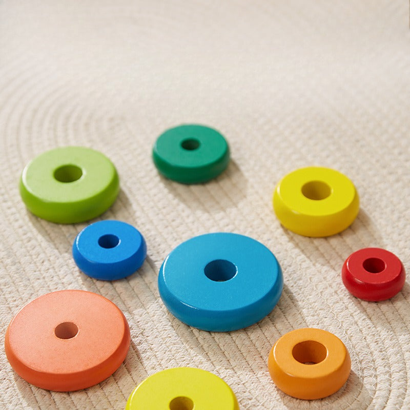 Wooden Animal Rainbow Stacking Tower & Wobble Toy