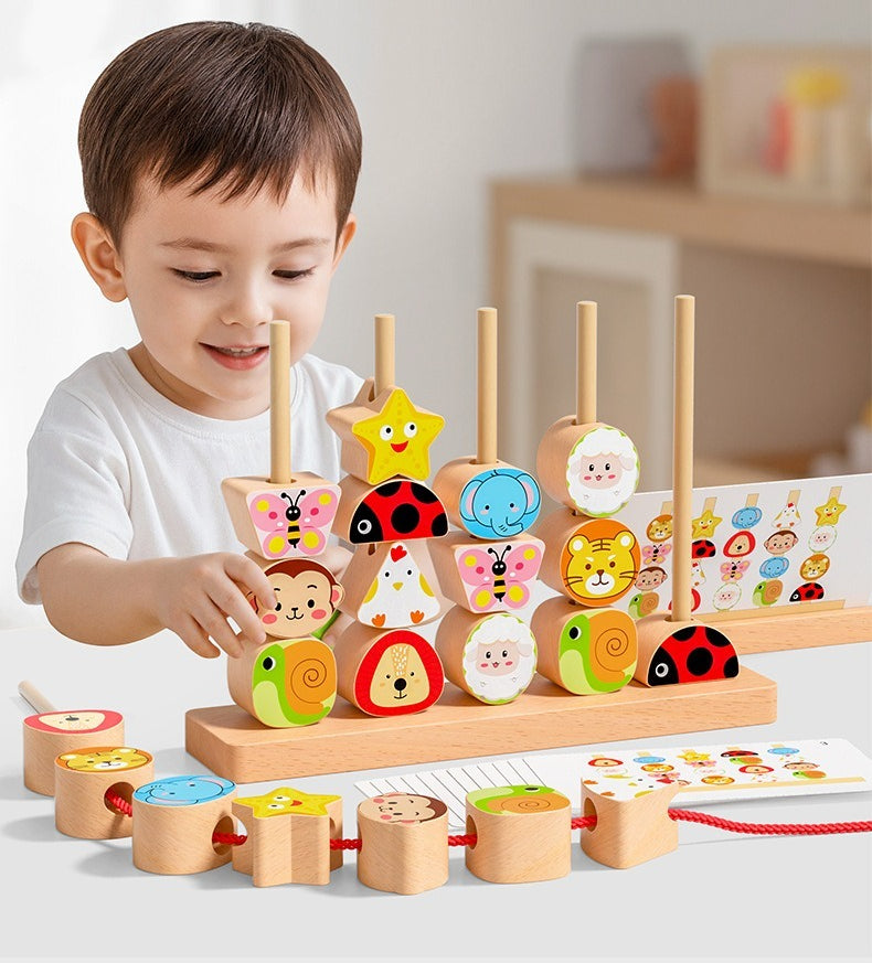 Montessori Wooden Pegging & Lacing Game