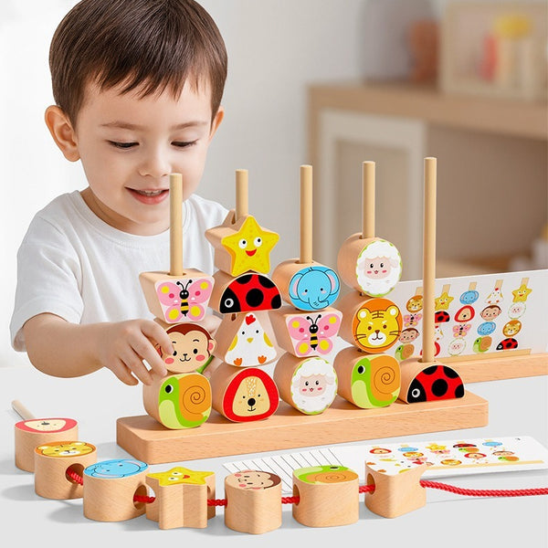 Montessori Wooden Pegging & Lacing Game