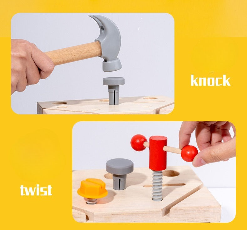 The Little Fixer’s 2-in-1 Wooden Workbench & Tool Basket