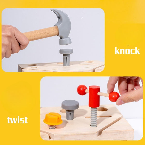 The Little Fixer’s 2-in-1 Wooden Workbench & Tool Basket