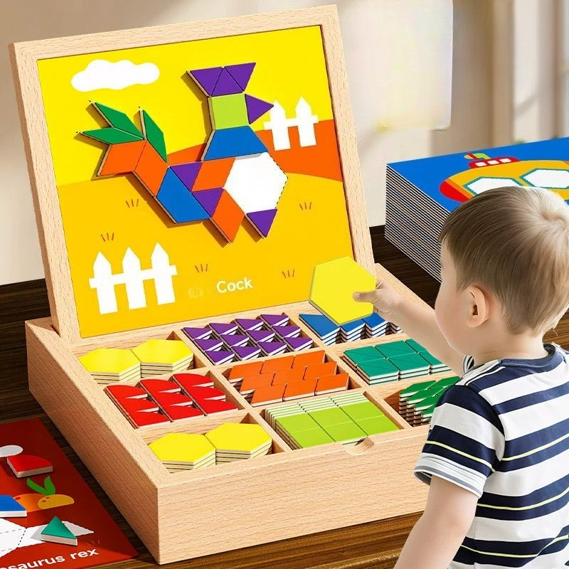 Magnetic Wooden Tangram Puzzle Set - 255 Pieces