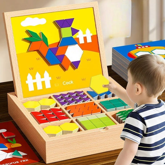 Magnetic Wooden Tangram Puzzle Set - 255 Pieces