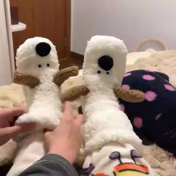 Fluffy White Dog Floor Socks
