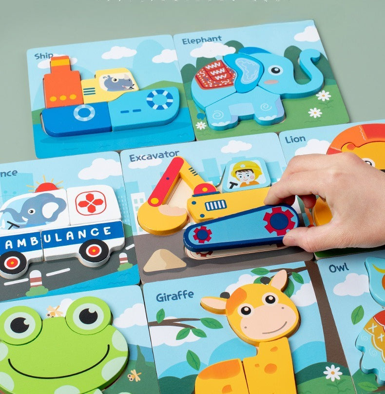 Wooden 3D Puzzle Set for Toddlers - Animal & Vehicle Set